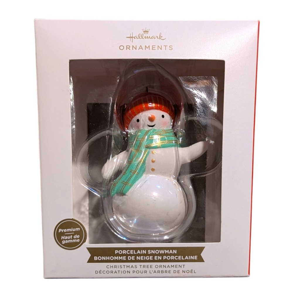 Hallmark Porcelain Snowman Christmas Tree Ornament New In Box Holiday Decoration